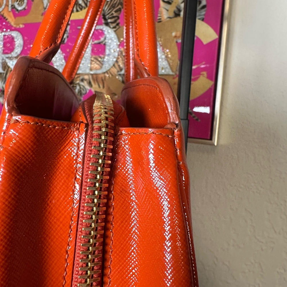 Prada Orange Saffiano Leather Satchel with Gold Hardware - Picture 6 of 15